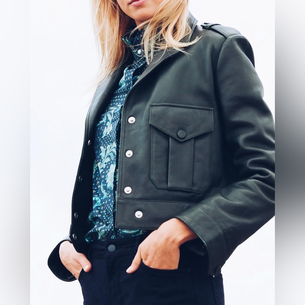 Claudie Pierlot Deep Green Genuine Leather Jacket